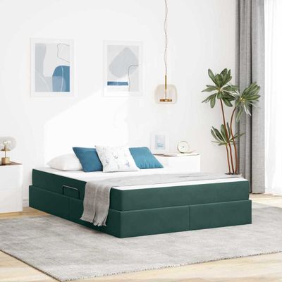 vidaXL Postel s úložným prostorem a matrací Tmavozelená 140 x 200 cm