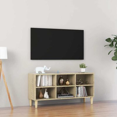 vidaXL TV stolík nohy z masívneho dreva dub sonoma 103,5x30x50 cm