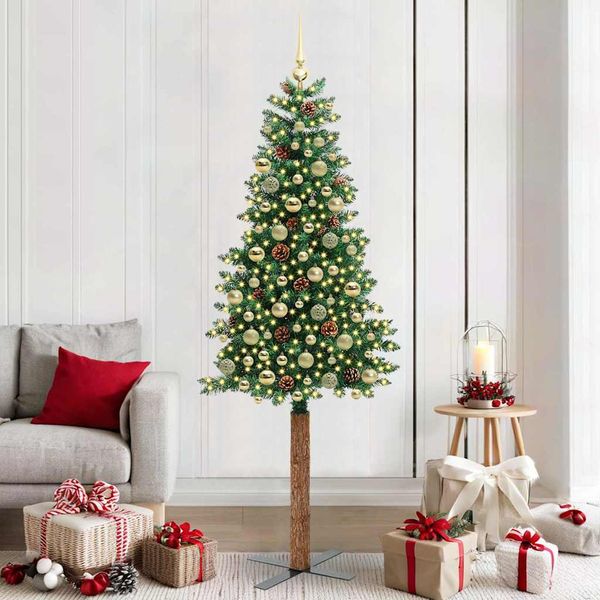 vidaXL Úzky vianočný stromček s 300 LED-i so stojanom Zelená 210 cm