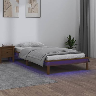 vidaXL Posteľný rám s LED medovo-hnedý 90x200 cm masívne drevo