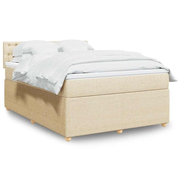 vidaXL Posteľný rám boxspring s matracom krémový 160x200 cm látka