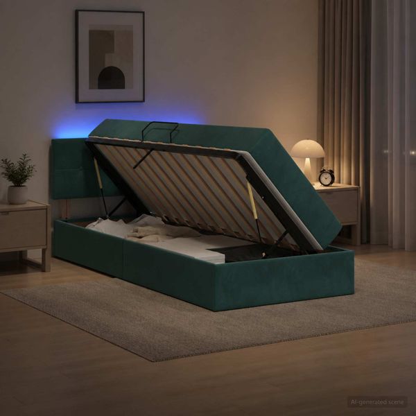 vidaXL LED úložná posteľ s matracom Tmavozelená 90 x 200 cm Zamat