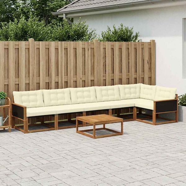 vidaXL Záhradná súprava gaučov s vankúšom 7 pcs Prírodná a krémová