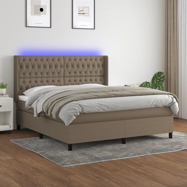 vidaXL Posteľ boxsping s matracom a LED sivohnedá 180x200 cm látka