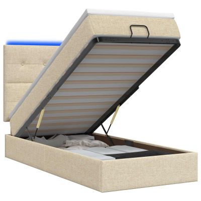 vidaXL Ottoman posteľ s matracom a LED Krémová 100 x 200 cm Látka