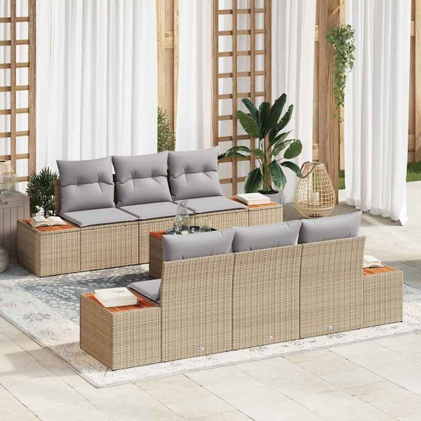 vidaXL Súprava záhradných pohoviek s vankúšom 7 pcs Béžová Poly ratan