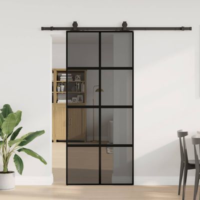 vidaXL Posuvné dvere s kovaním čierne 90x205 cm tvrdené sklo