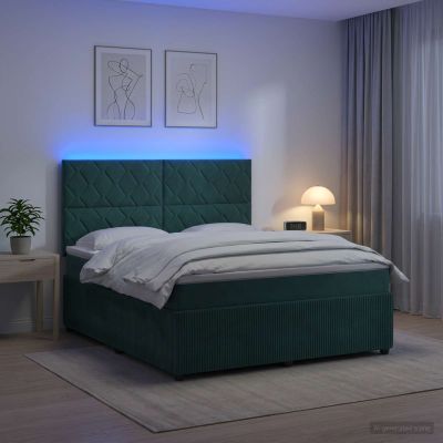 vidaXL LED boxspring posteľ s matracom Tmavozelená 140 x 200 cm Zamat