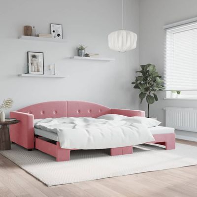 vidaXL Denná posteľ s rozkladacou posteľou ružová 100x200 cm zamat