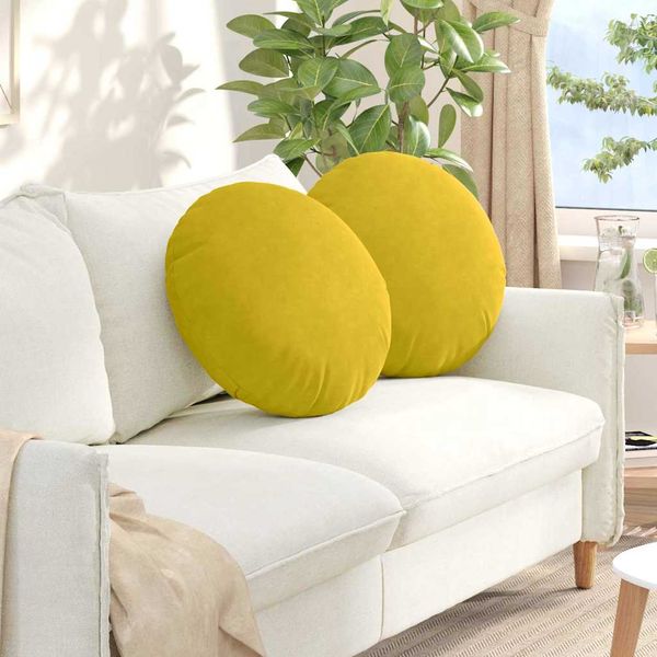 vidaXL Vankúše na sedenie 2 pcs Žltá Ø50 x 19 cm Zamat