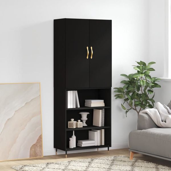 vidaXL Vysoká skrinka čierna 69,5x34x180 cm spracované drevo