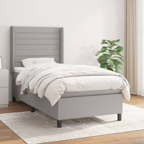 vidaXL Posteľný rám boxsping s matracom bledosivý 90x190 cm látka
