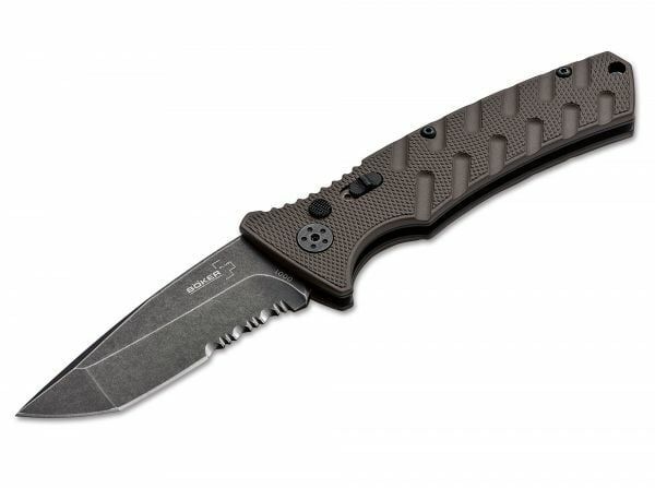 Böker Plus 01BO425 Strike Tanto Coyote automatický nôž 8,5 cm, Stonewash, hnedá, oceľ, hliník