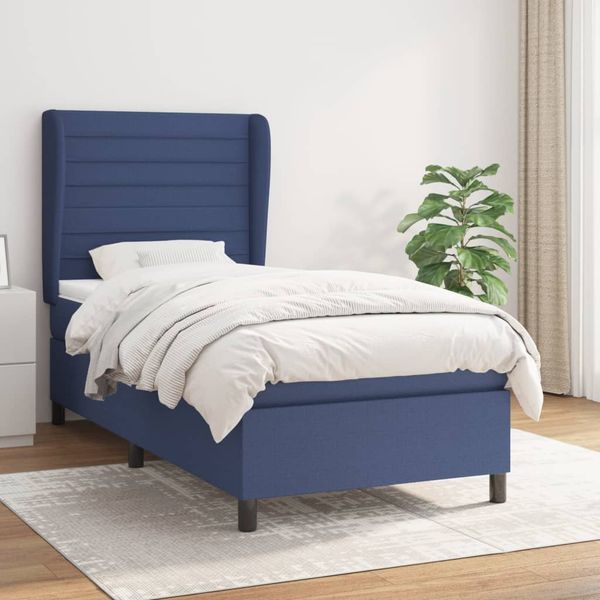 vidaXL Posteľný rám boxspring s matracom modrý 90x200 cm látka