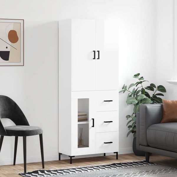 vidaXL Vysoká skrinka lesklá biela 69,5x34x180 cm spracované drevo