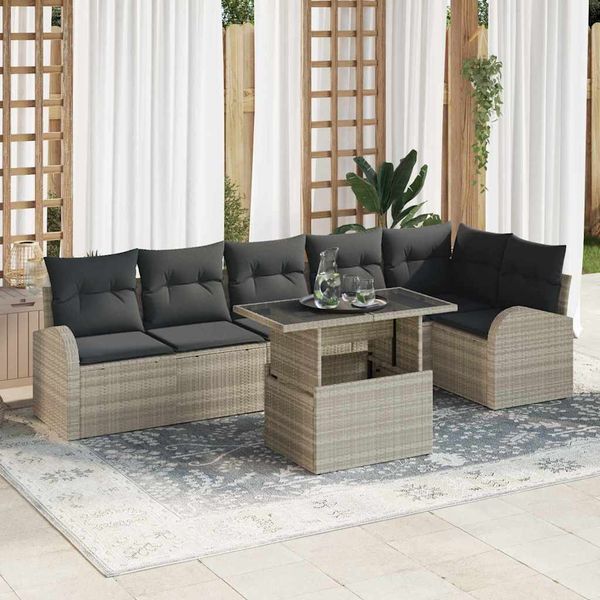 vidaXL Súprava záhradných pohoviek 7 pcs Svetlosivá polyratan