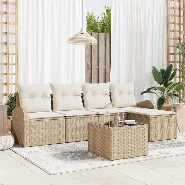 vidaXL Súprava záhradných pohoviek s vankúšom 6 pcs Béžová Poly ratan