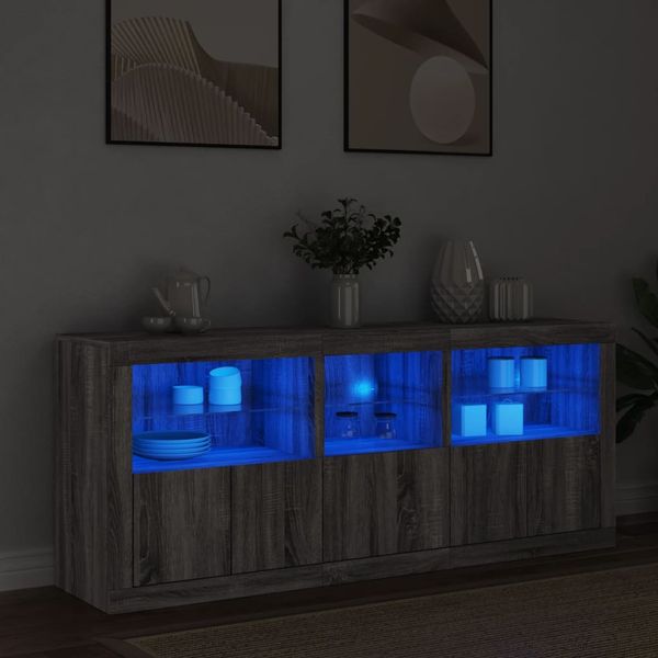 vidaXL Komoda s LED svetlami sivá sonoma 162x37x67 cm