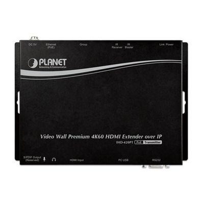 Planet IHD-420PT, HDMI a USB video transmitter/ video wall, 4K/60, vysielač, multicast, IR, RS-232, napájanie PoE Extender, vysielač, HDMI, Cat5e/Cat6, 4K UHD, 60fps, 100m, multicast, IR, RS-232, HDMI, USB, napájanie PoE