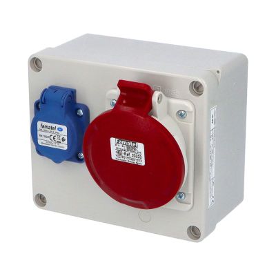 Zás. krabice 3068 IP54 1x230V s ochr. kolíkom, 1x400V/32A/5, 170x140x90mm, hladké boky