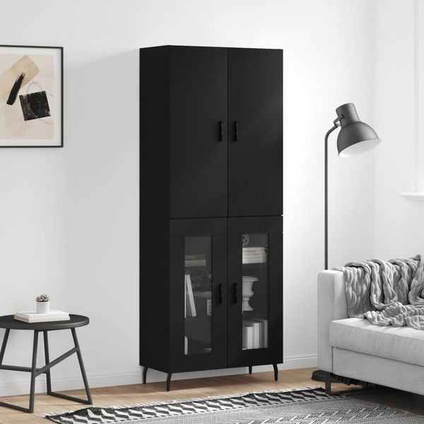 vidaXL Vysoká skrinka čierna 69,5x34x180 cm spracované drevo