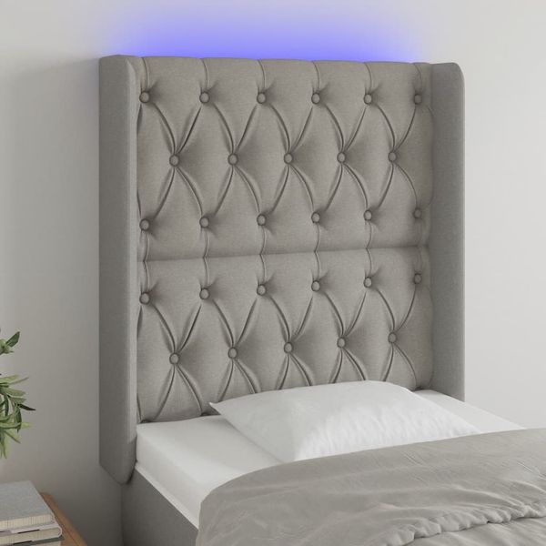 vidaXL Čelo postele s LED bledosivé 83x16x118/128 cm látka