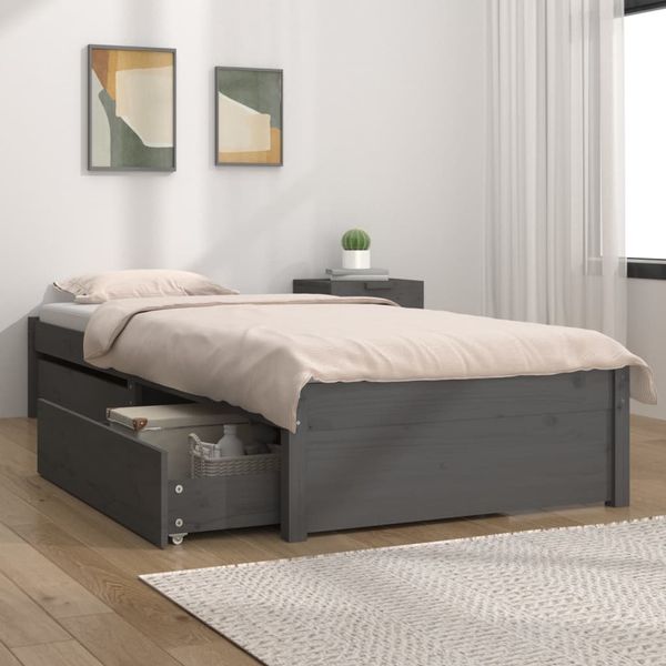vidaXL Posteľný rám so zásuvkami sivý 90x190 cm jednolôžko
