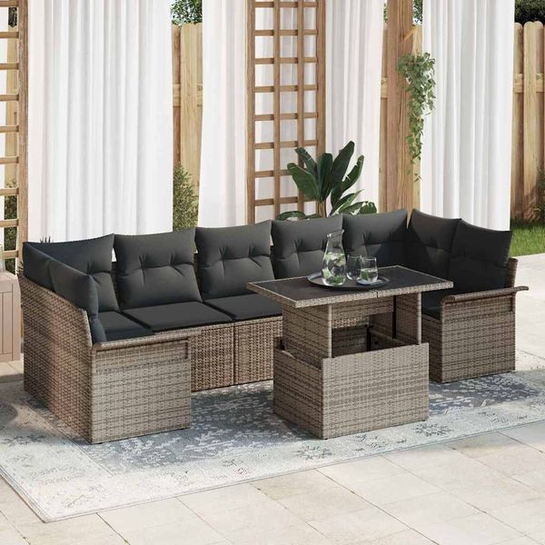 vidaXL Súprava záhradných pohoviek s vankúšom 8 pcs Sivá polyratan