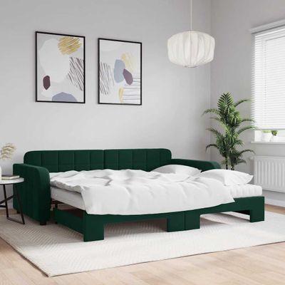 vidaXL Rozkladacia denná posteľ s matracmi tmavozelená 90x200 cm zamat
