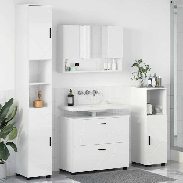 vidaXL Sada kúpeľňového nábytku so zásuvkou 4 pcs Vysoký lesk bielej