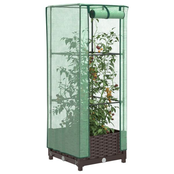 vidaXL Záhon s krytom na skleník ratanový vzhľad 40x40x123 cm