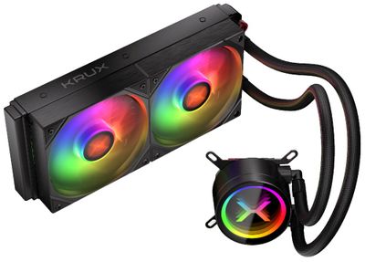 Krux vodný chladič CPU HydroX 240 ARGB / 2x120mm ARGB / PWM / AMD i Intel AiO vodné chladenie, 240mm radiátor, 2× 120mm PWM ARGB ventilátor, infinity mirror pumpa, Intel/AMD kompatibilita, čierne