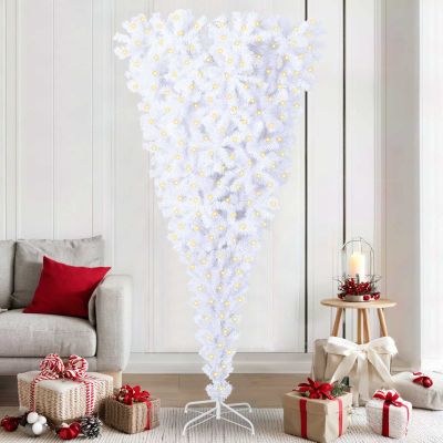 vidaXL Umelý vianočný stromček s 300 LED-i Biela 210 cm PVC a oceľ