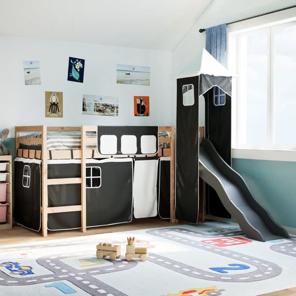 vidaXL Detská vyvýšená posteľ veža bielo-čierna 80x200 cm borovica