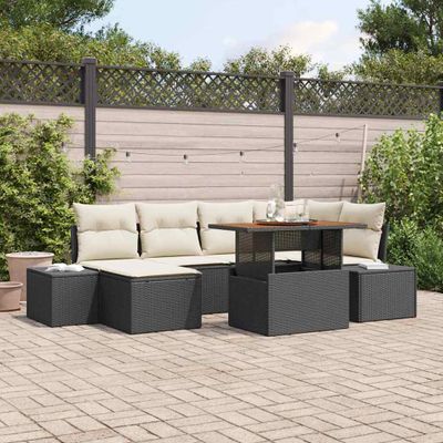 vidaXL Súprava záhradných pohoviek s úložiskom 7 pcs Čierna Poly ratan