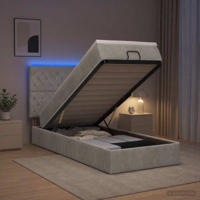 vidaXL Ottoman posteľ s matracom a LED Svetlosivá 100 x 200 cm Zamat