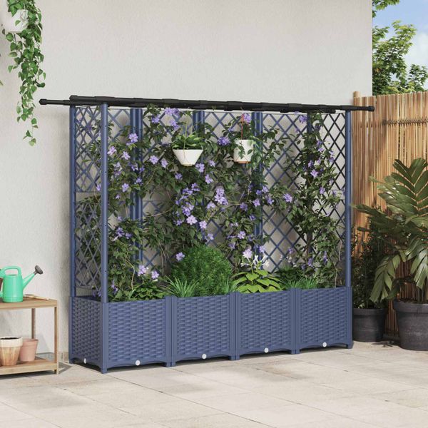 vidaXL Vyvýšený záhon s mriežkou a strechou Sivá 202 x 40 x 136 cm PP