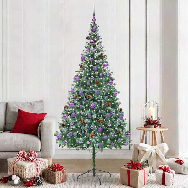 vidaXL Umelý vianočný stromček s 300 LED-i Zelená 210 cm PVC a oceľ