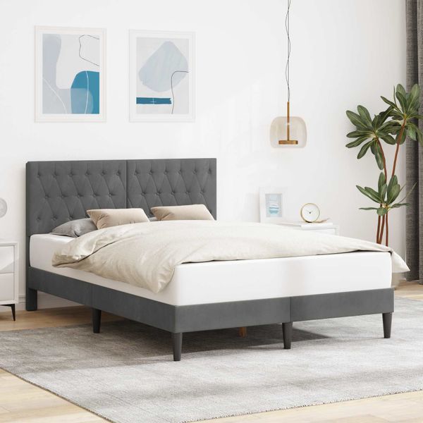 vidaXL Rám postele s čelnou doskou Tmavosivá 120 x 190 cm Zamat