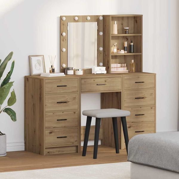 vidaXL Toaletný stolík so zásuvkou 3 pcs Hnedá Kompozitné drevo