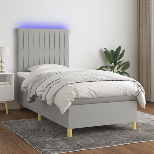 vidaXL Posteľ boxsping s matracom a LED bledosivá 100x200 cm látka