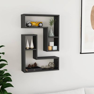 vidaXL Nástenné police 2 ks, lesklé sivé 50x15x50 cm, kompozitné drevo