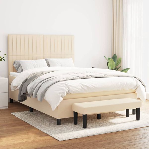vidaXL Posteľný rám boxspring s matracom krémový 140x200 cm látka