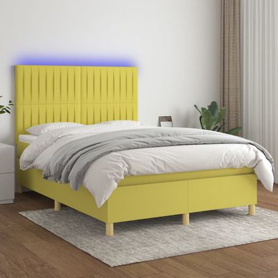 vidaXL Posteľ boxsping s matracom a LED zelená 140x190 cm látka