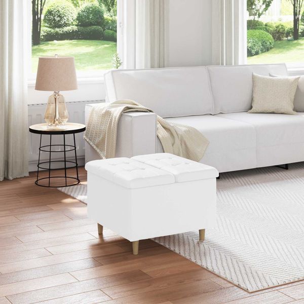 vidaXL Úložný taburet s vankúšom Biely 60 x 60 x 45 cm Umelá koža