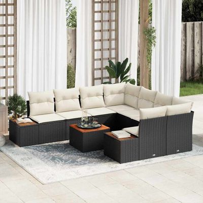 vidaXL Súprava záhradných pohoviek s vankúšom 9 pcs Čierna Poly ratan