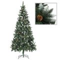 vidaXL Osvetlený umelý vianočný stromček s guľami 210 cm