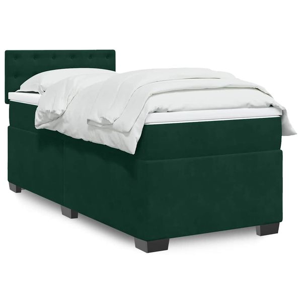 vidaXL Posteľný rám boxsping s matracom tmavozelený 90x200 cm zamat