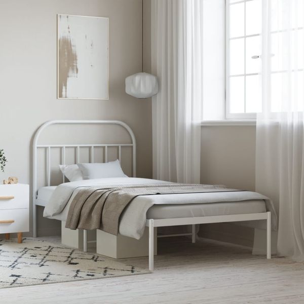 vidaXL Kovový rám postele s čelom biely 107x203 cm