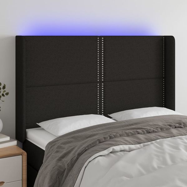 vidaXL Čelo postele s LED čierne 147x16x118/128 cm látka